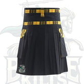 Black Gothic Hybrid Kilt with Tartan Front Apron – Alternative Highland Wear by BattleOfKilts